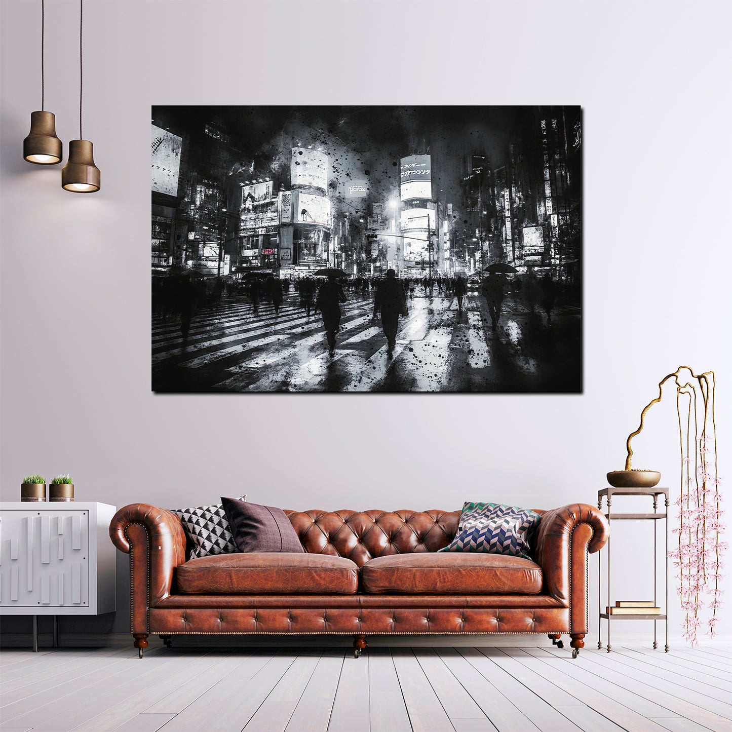 Quadro USA NY città notte pioggia persone moderno