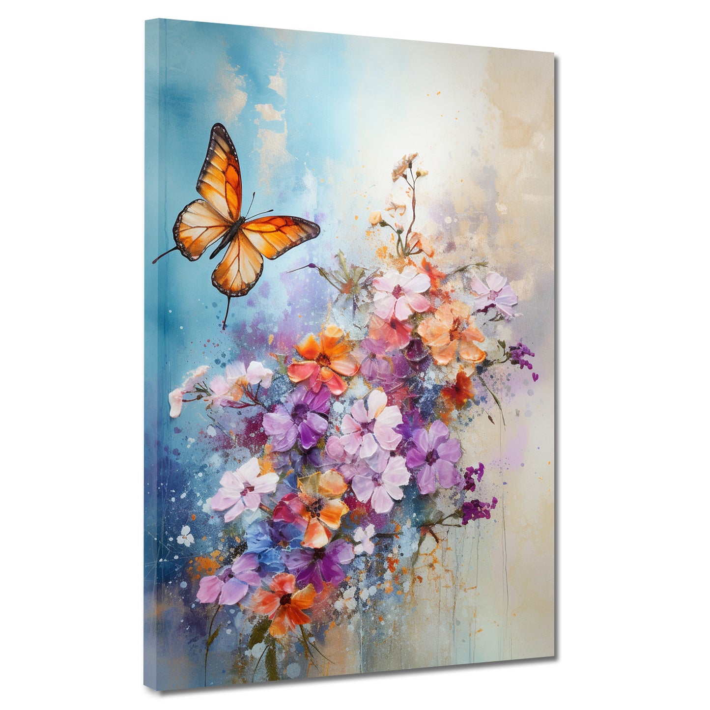 Quadro astratto fiori con farfalla