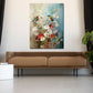 Quadro astratto fiori con uccelli