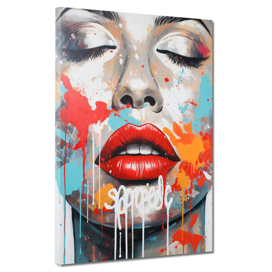 Quadro astratto viso bellissimo con labbra rosse