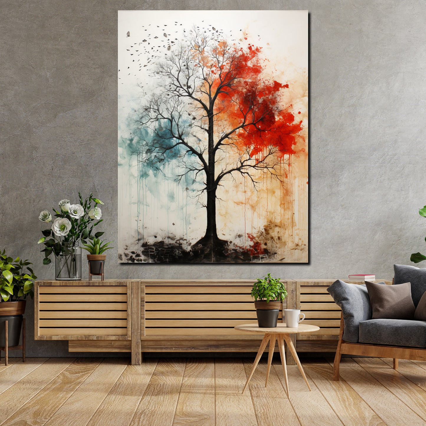 Quadro albero d'autunno e inverno