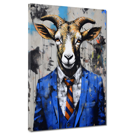 Quadro artwork capra astratta in abito blu color pop art