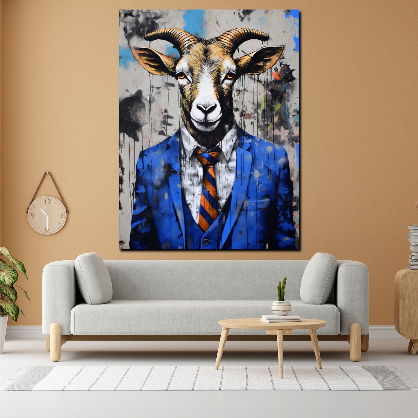 Quadro artwork capra astratta in abito blu color pop art
