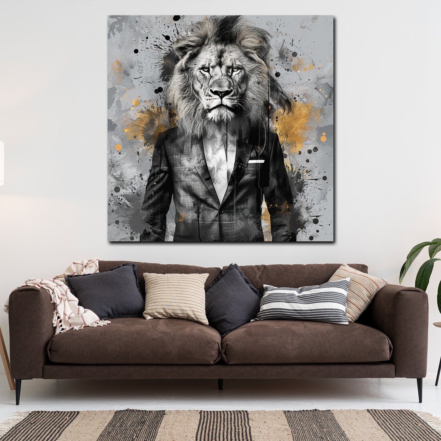 Quadro astratta leone in abito arte pop moderna