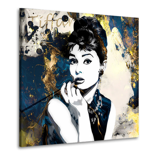 Quadro astratto Audrey con dettagli oro e blu