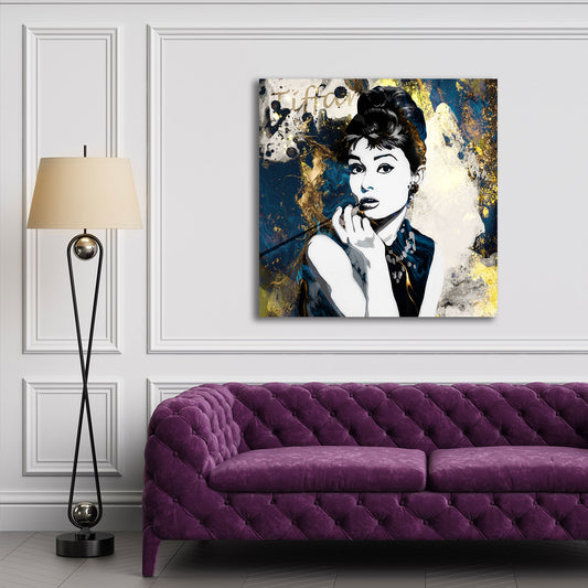 Quadro astratto Audrey con dettagli oro e blu
