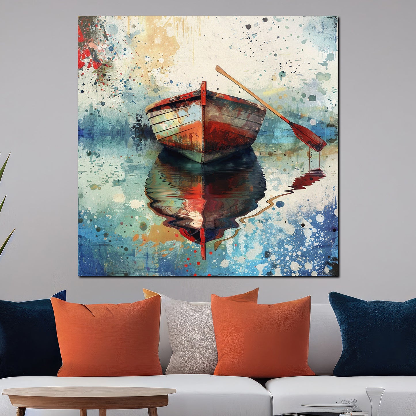 Quadro astratto Barca su lago calmo