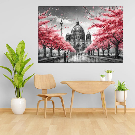 Quadro astratto Berlino alberi con foglie rosa