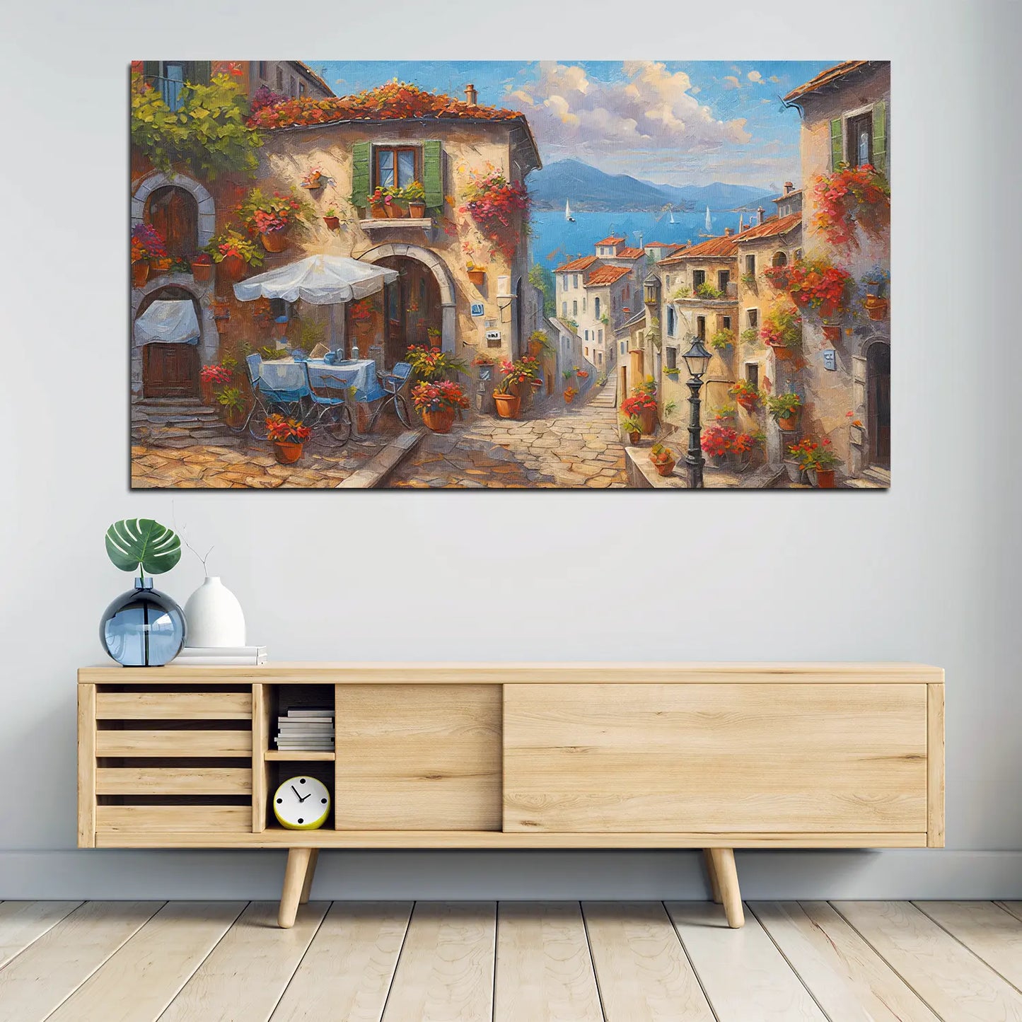 Quadro astratto Italia villaggio centro storico con vista mare