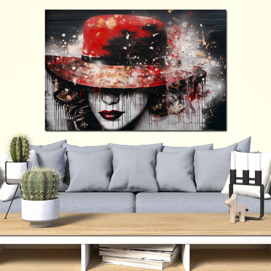 Quadro astratto Lifestyle donna con cappello rosso