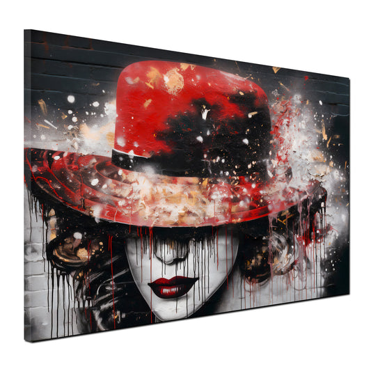 Quadro astratto Lifestyle donna con cappello rosso