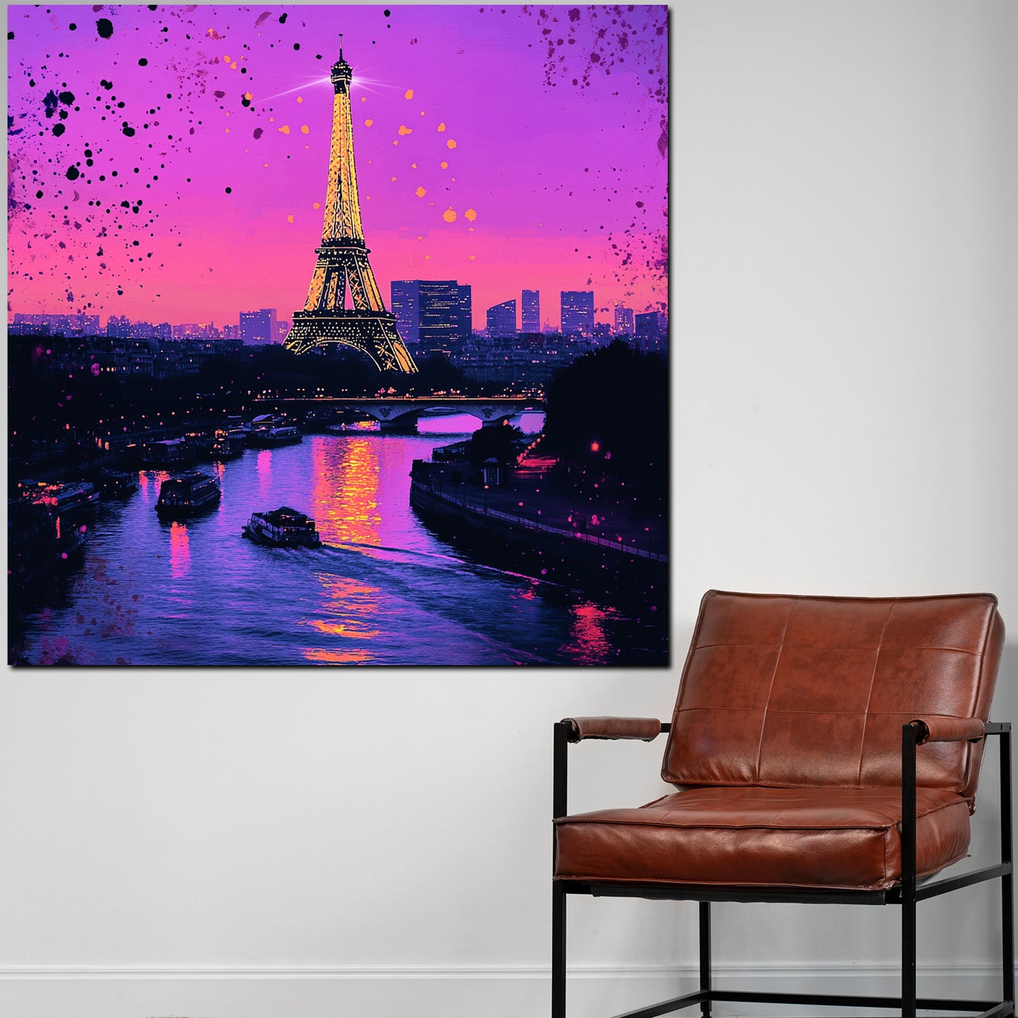 Quadro astratto Parigi Torre Eiffel Senna Pop Art romantico