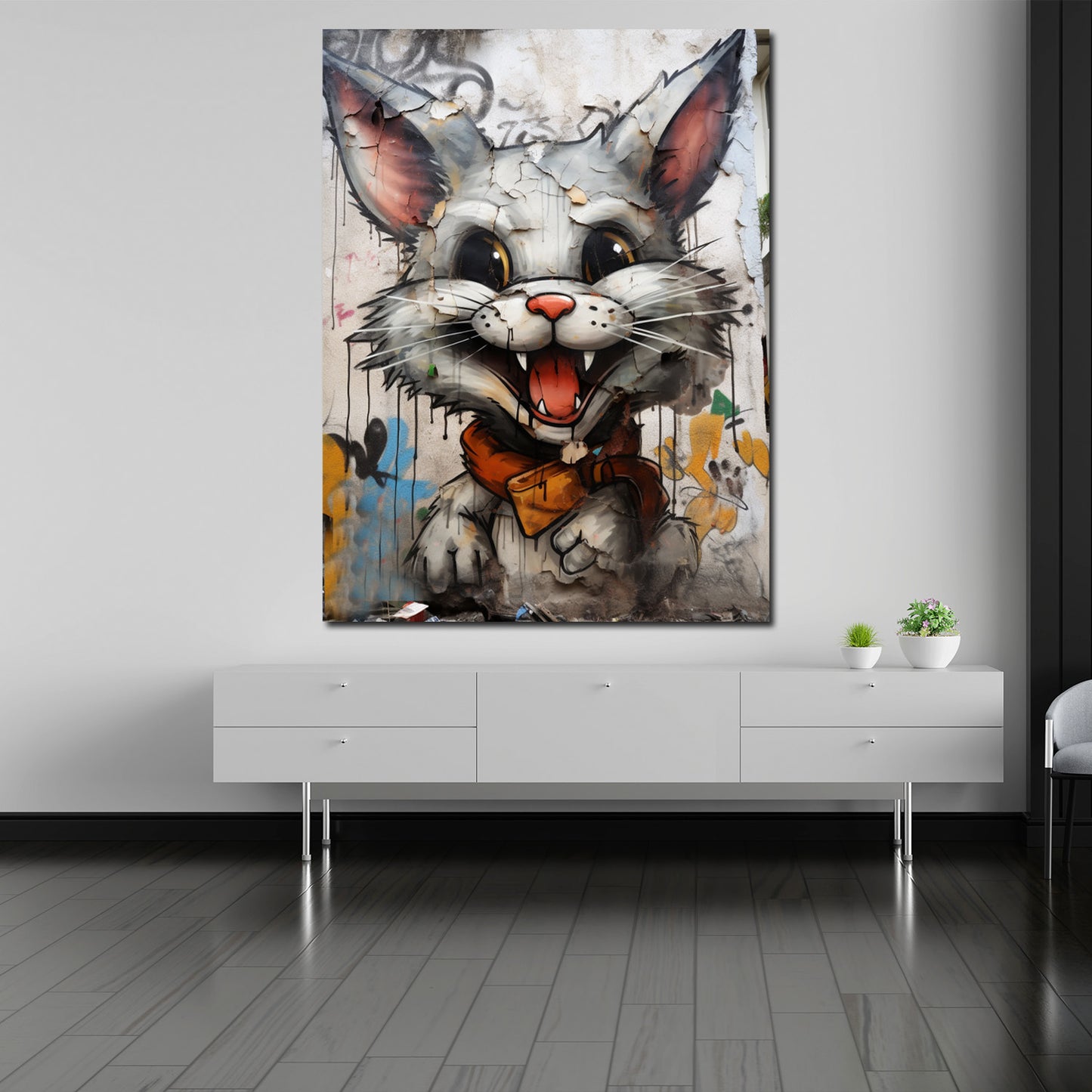 Quadro astratto Pop Art White Cat, gatto