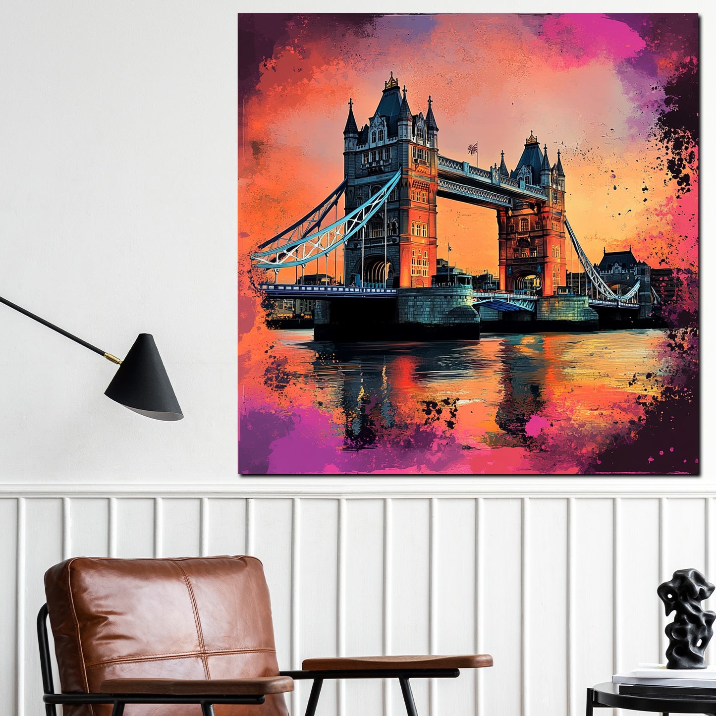 Quadro astratto Tower Bridge Londra skyline arte Pop Art moderna