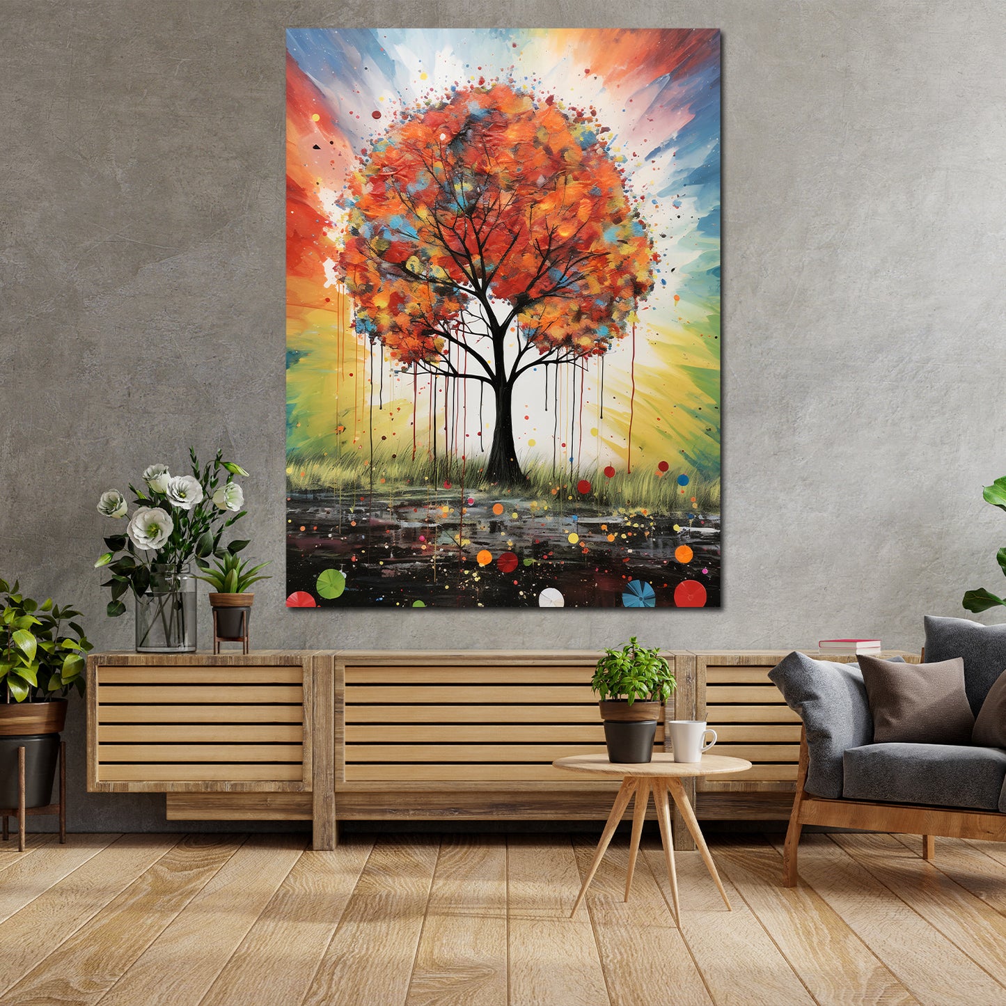 Quadro astratto albero colorato autunnale