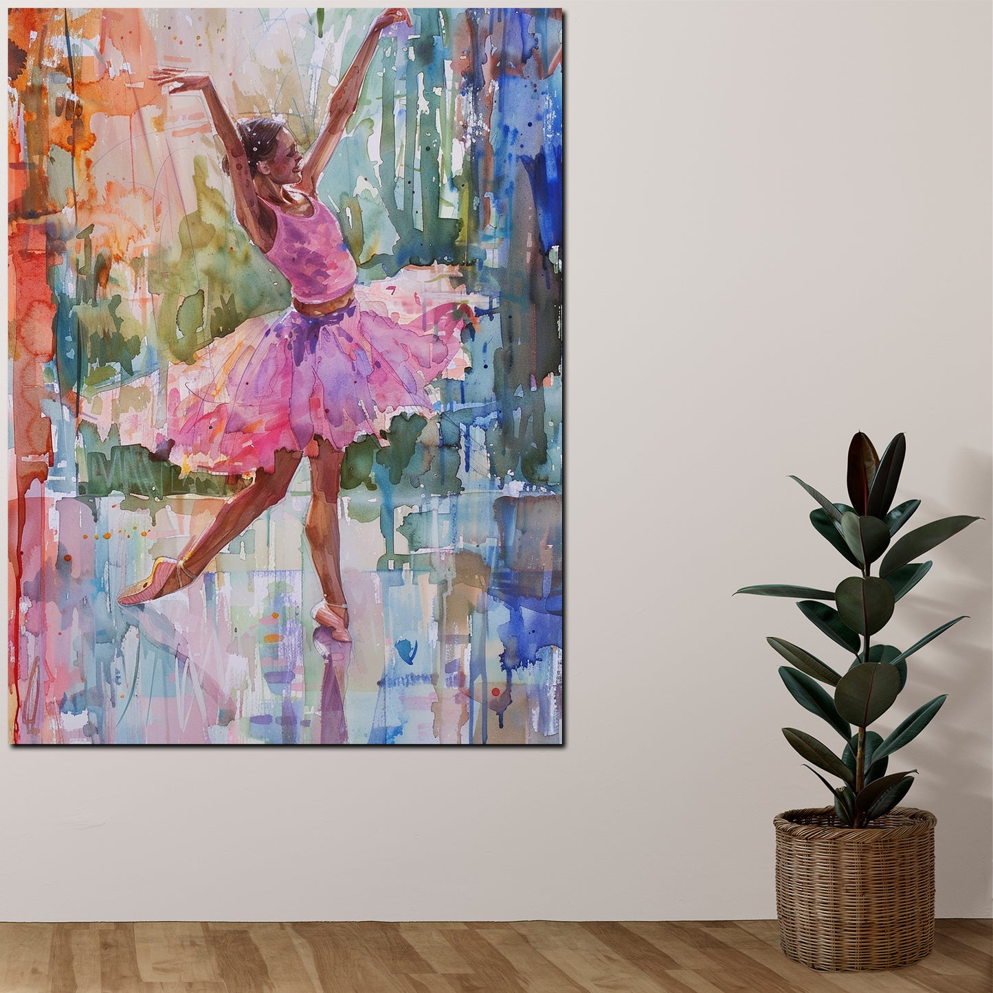 Quadro astratto ballerina in colori ad acquerello