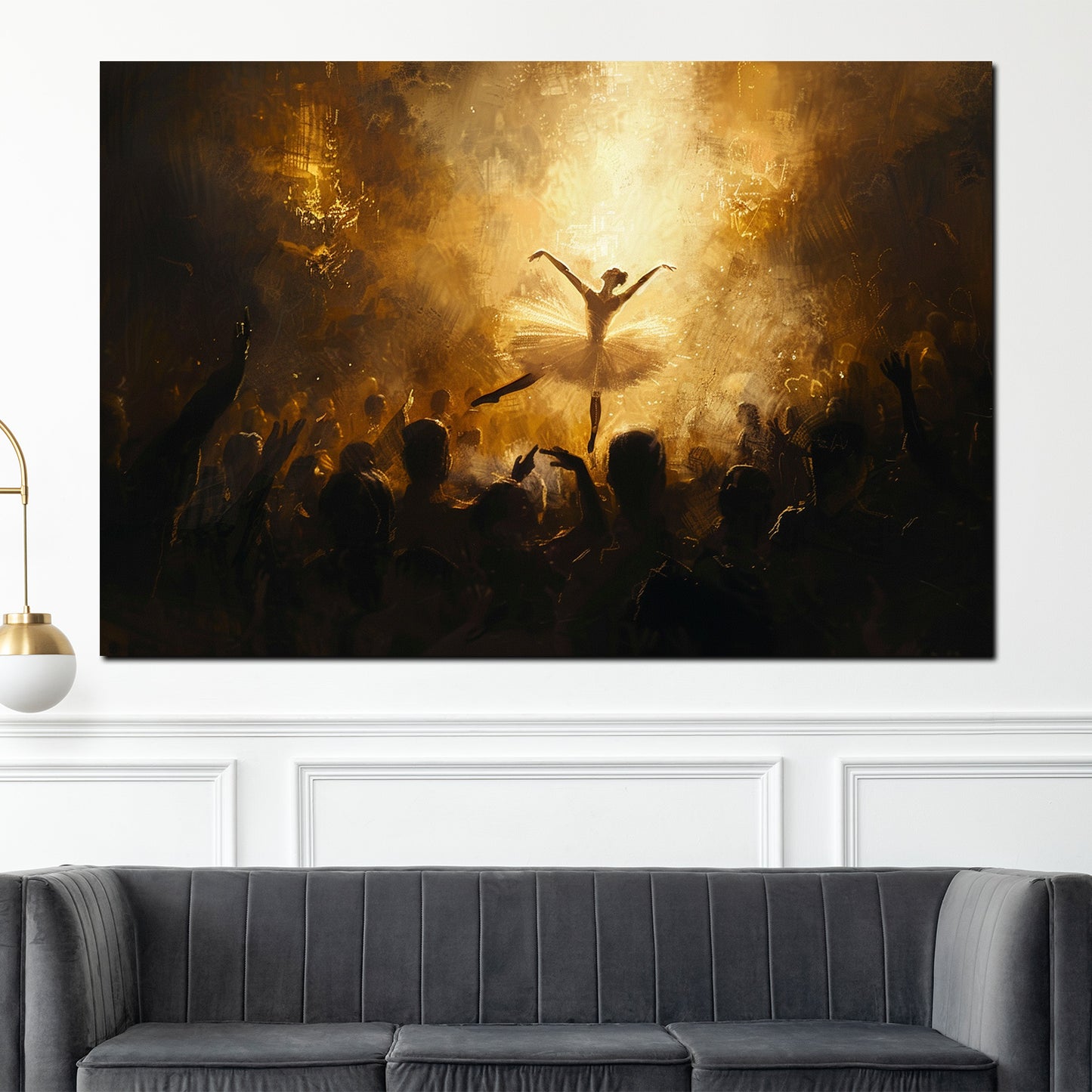 Quadro astratto ballerina in luce dorata