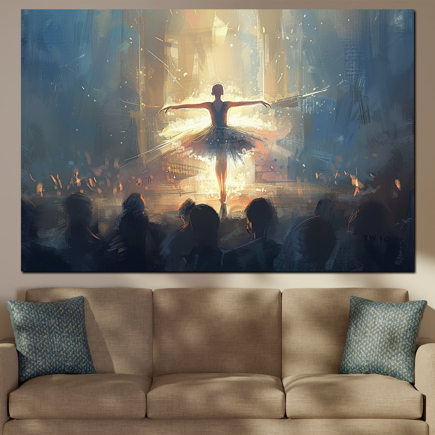 Quadro astratto ballerina in luce soffusa
