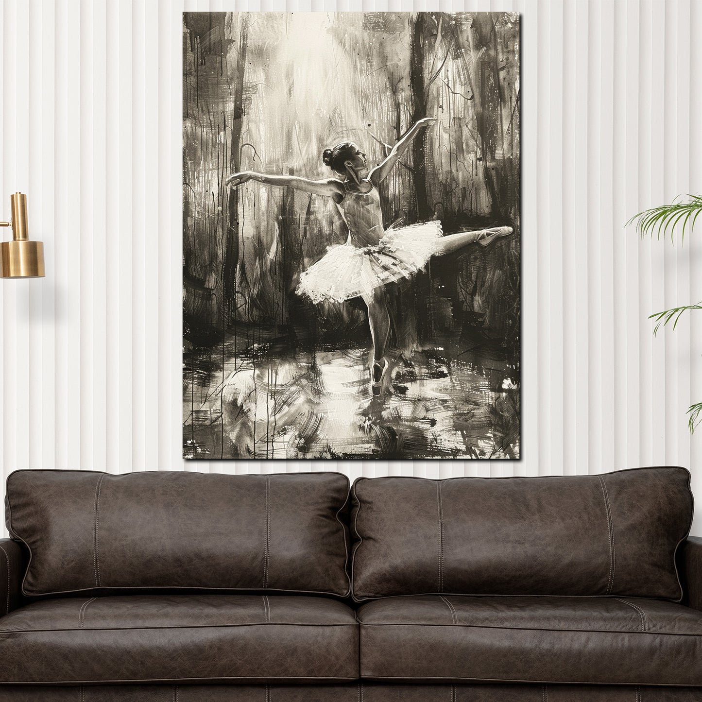 Quadro astratto ballerina in stile classico bianco e nero