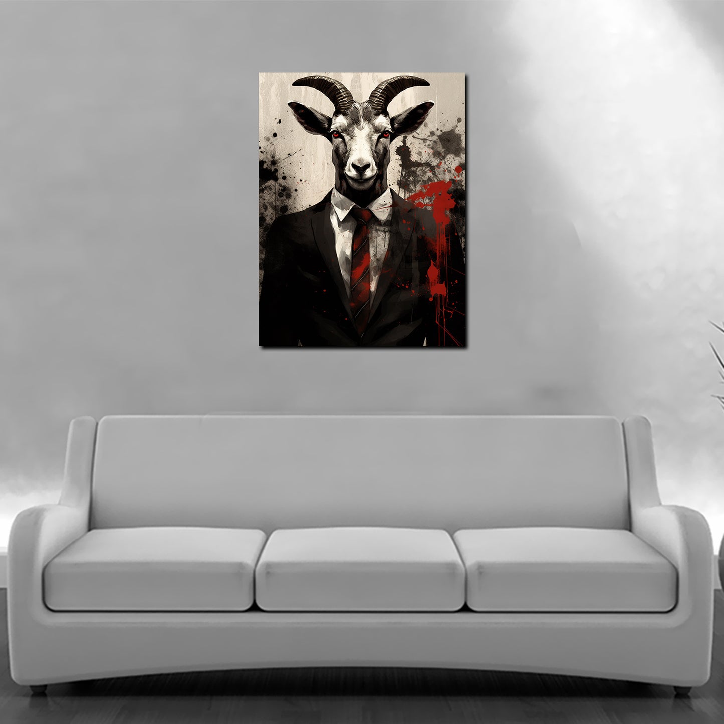 Quadro astratto capra in abito nero