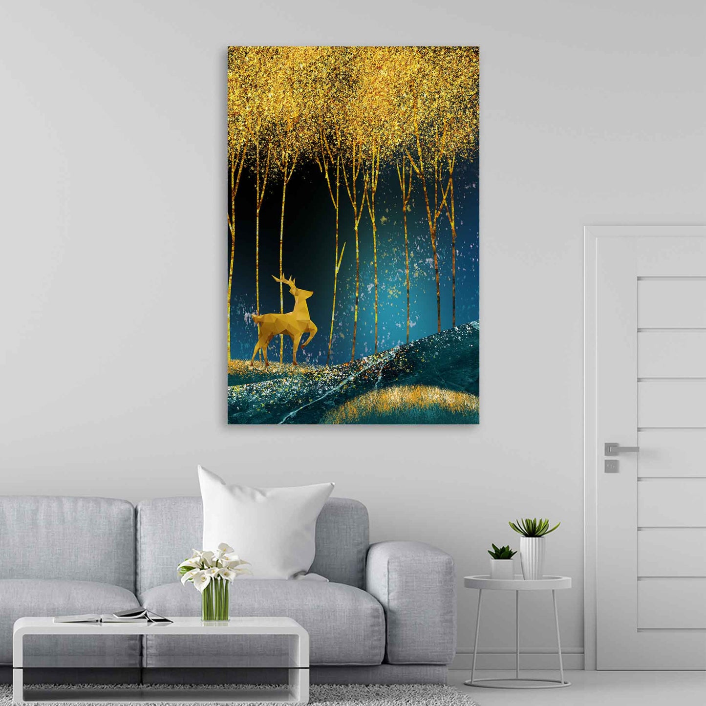 Quadro stampa su tela astratto cervo Gold Style