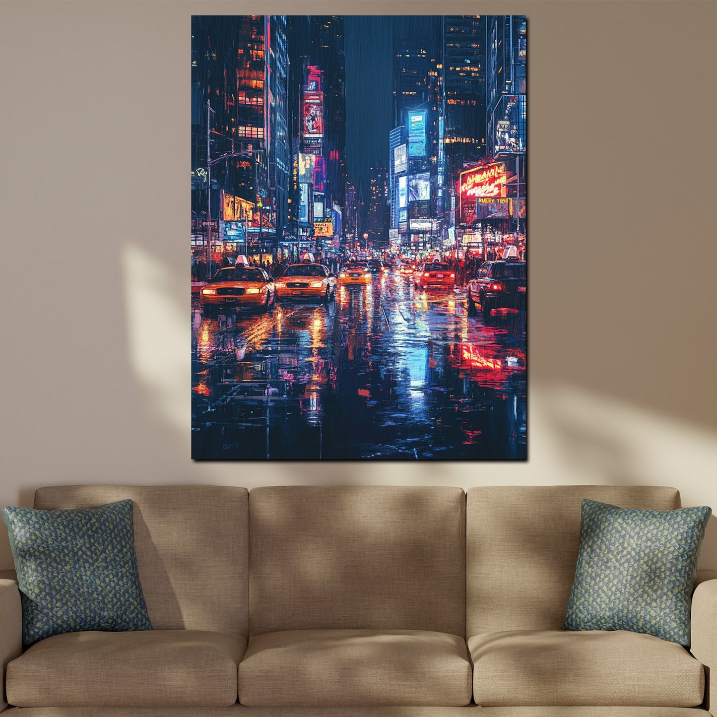 Quadro astratto città New York luci notturne metropolitane moderne