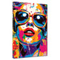 Quadro astratto donna colorata con occhiali da sole Pop Art moderno