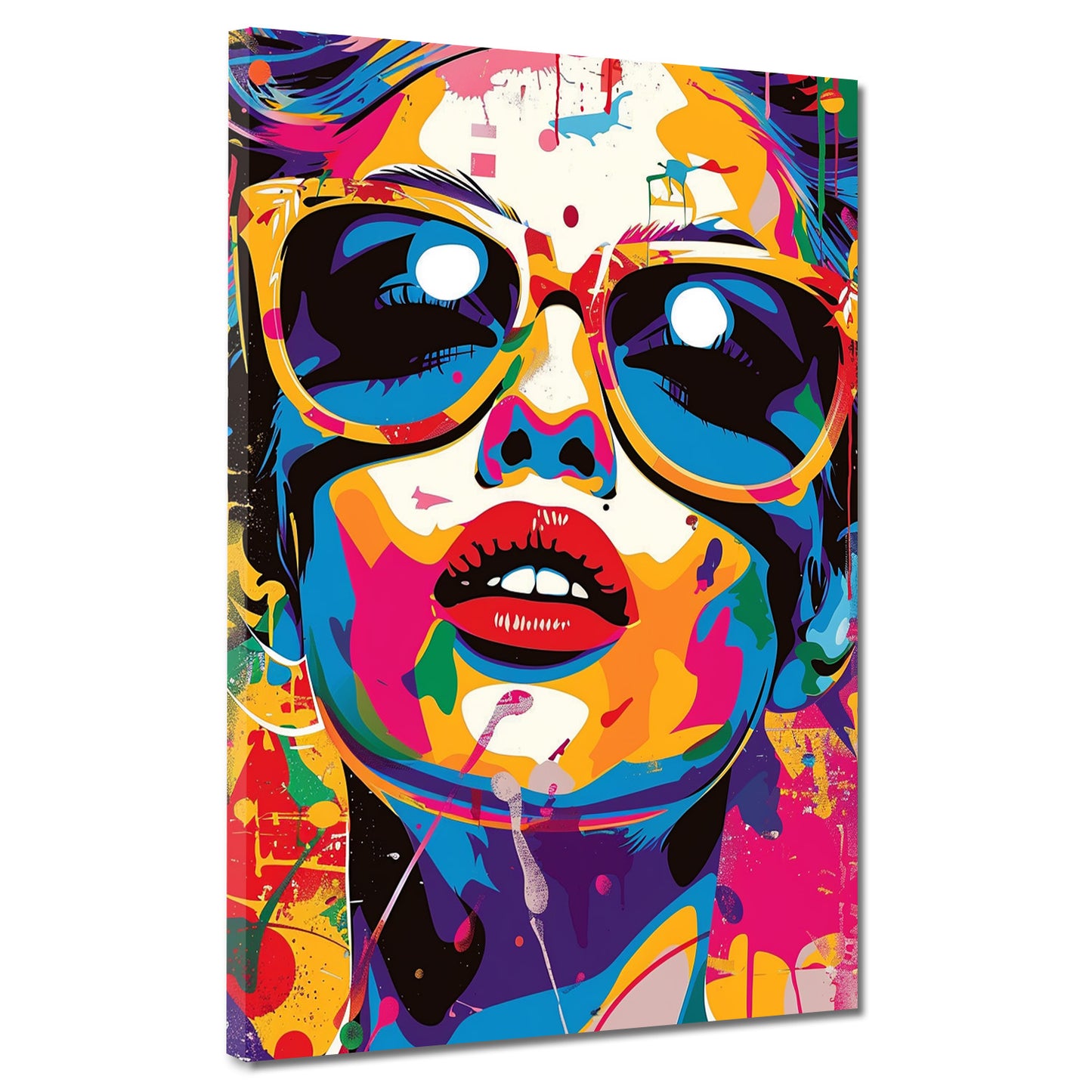 Quadro astratto donna colorata con occhiali da sole Pop Art moderno