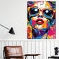 Quadro astratto donna colorata con occhiali da sole Pop Art moderno