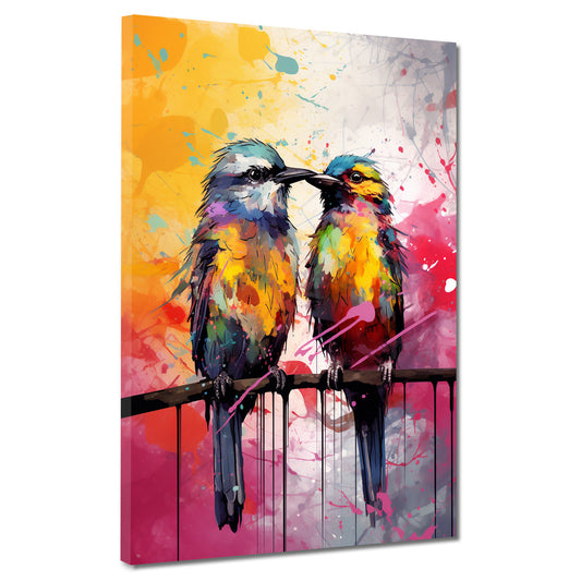 Quadro astratto due uccelli pop art colour