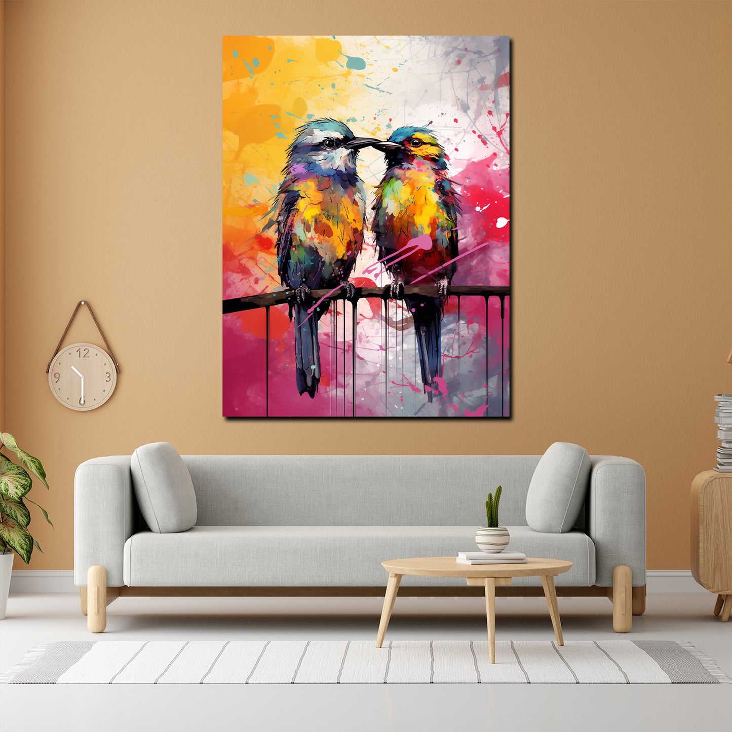 Quadro astratto due uccelli pop art colour