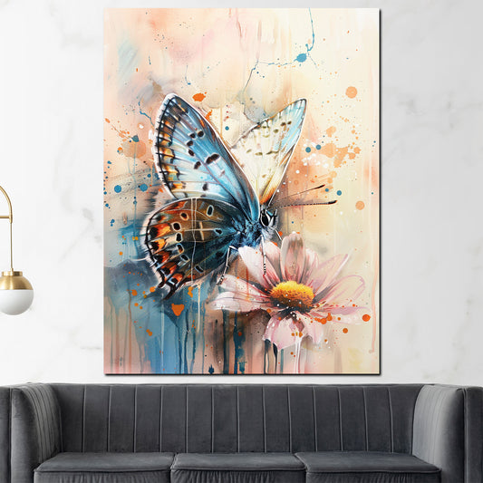 Quadro astratto farfalla su fiore colorato