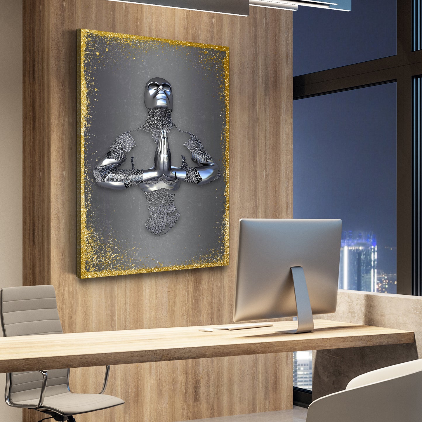 Quadro astratto figura stile metallo Praying Arte murale metallica body