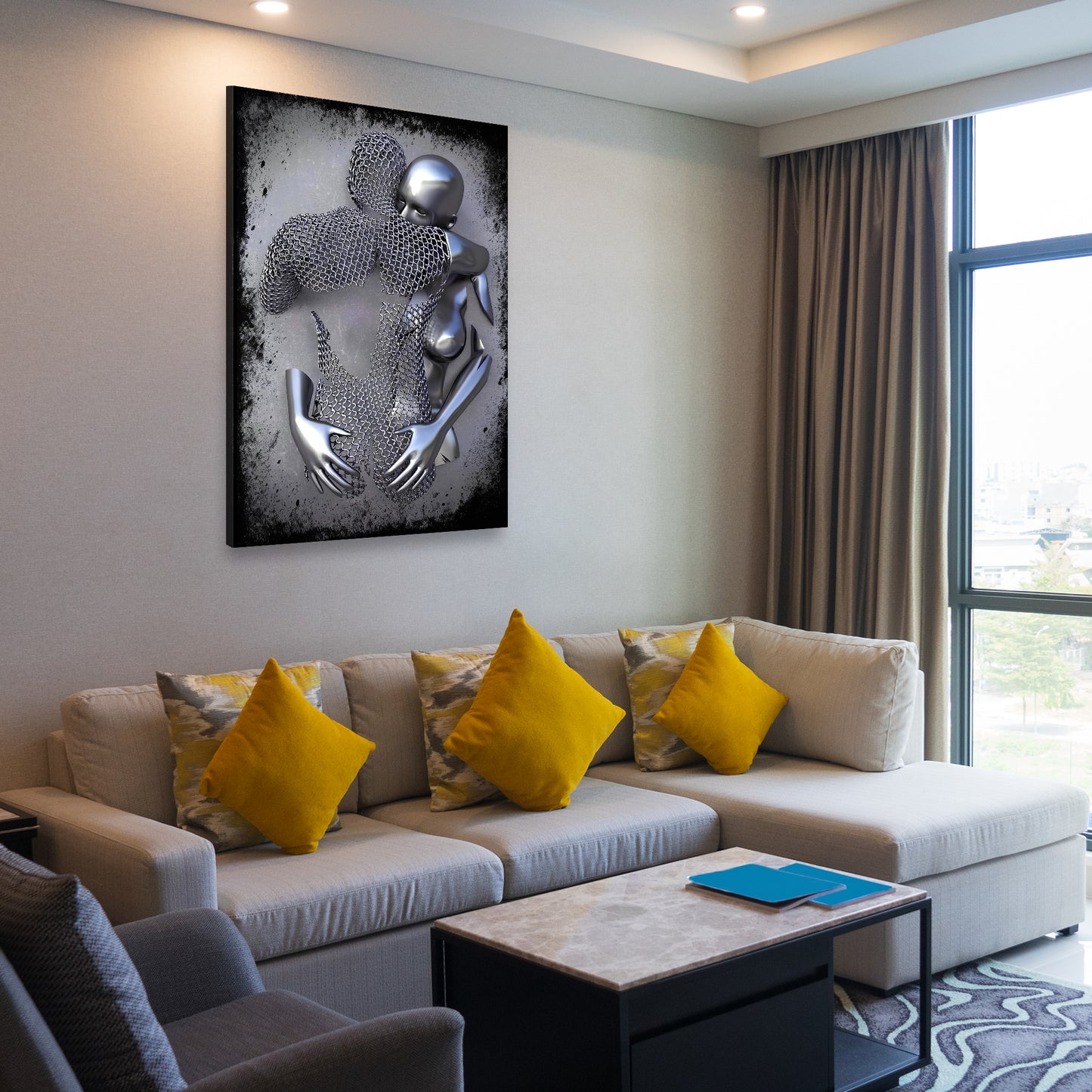 Quadro astratto figure stile metallo Love Arte murale metallica body