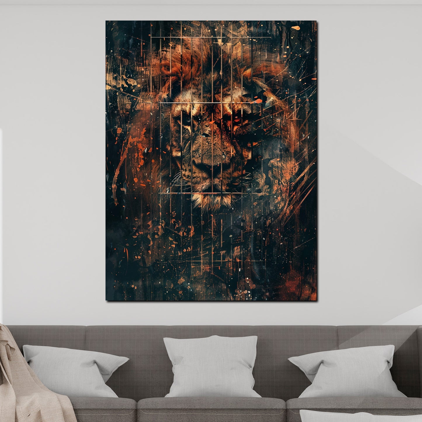 Quadro astratto leone dietro le sbarre oscuro moderno