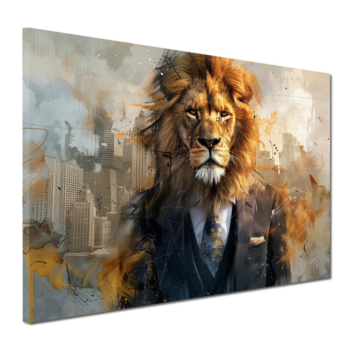Quadro astratto leone in abito elegante urbano moderno