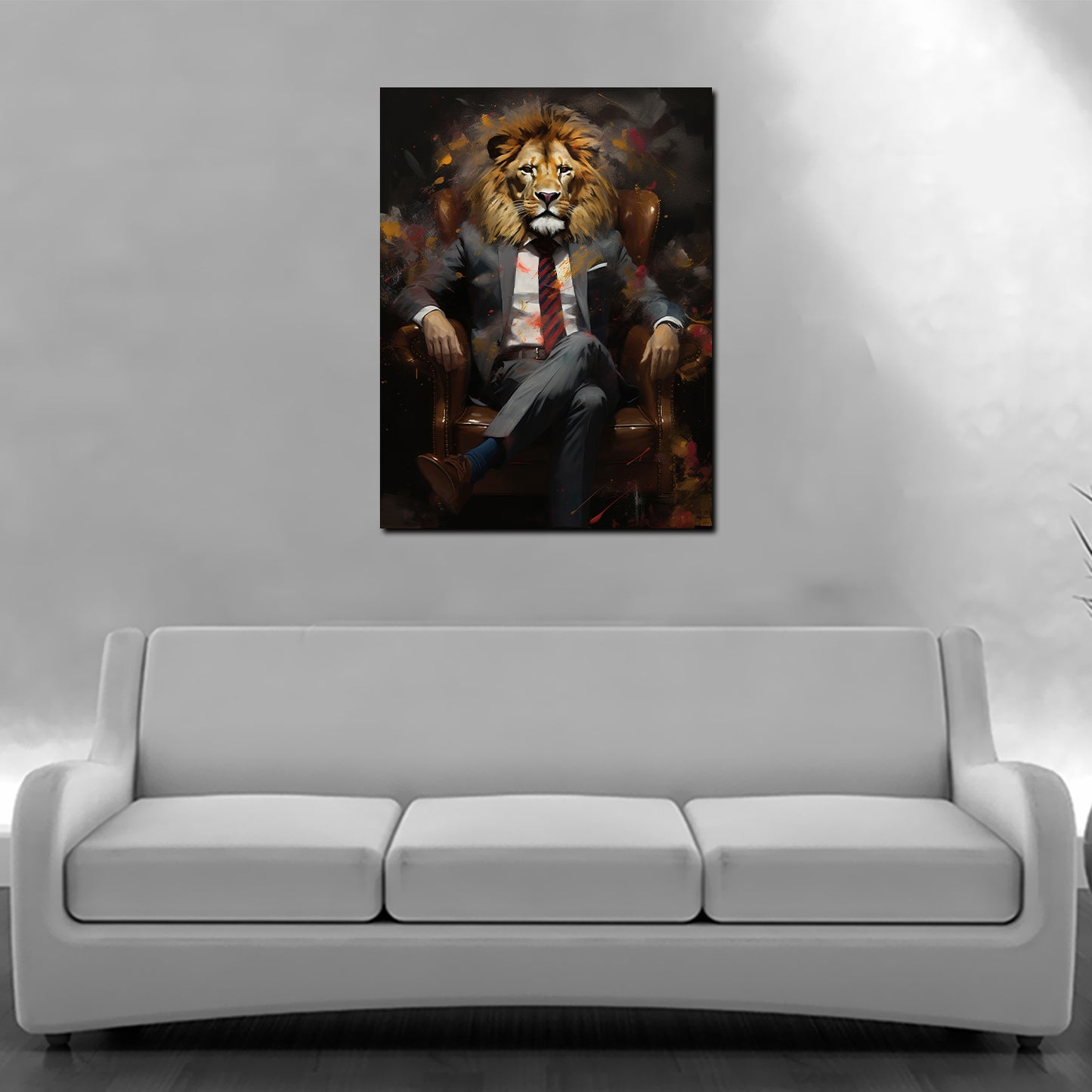 Quadro astratto leone in poltrona