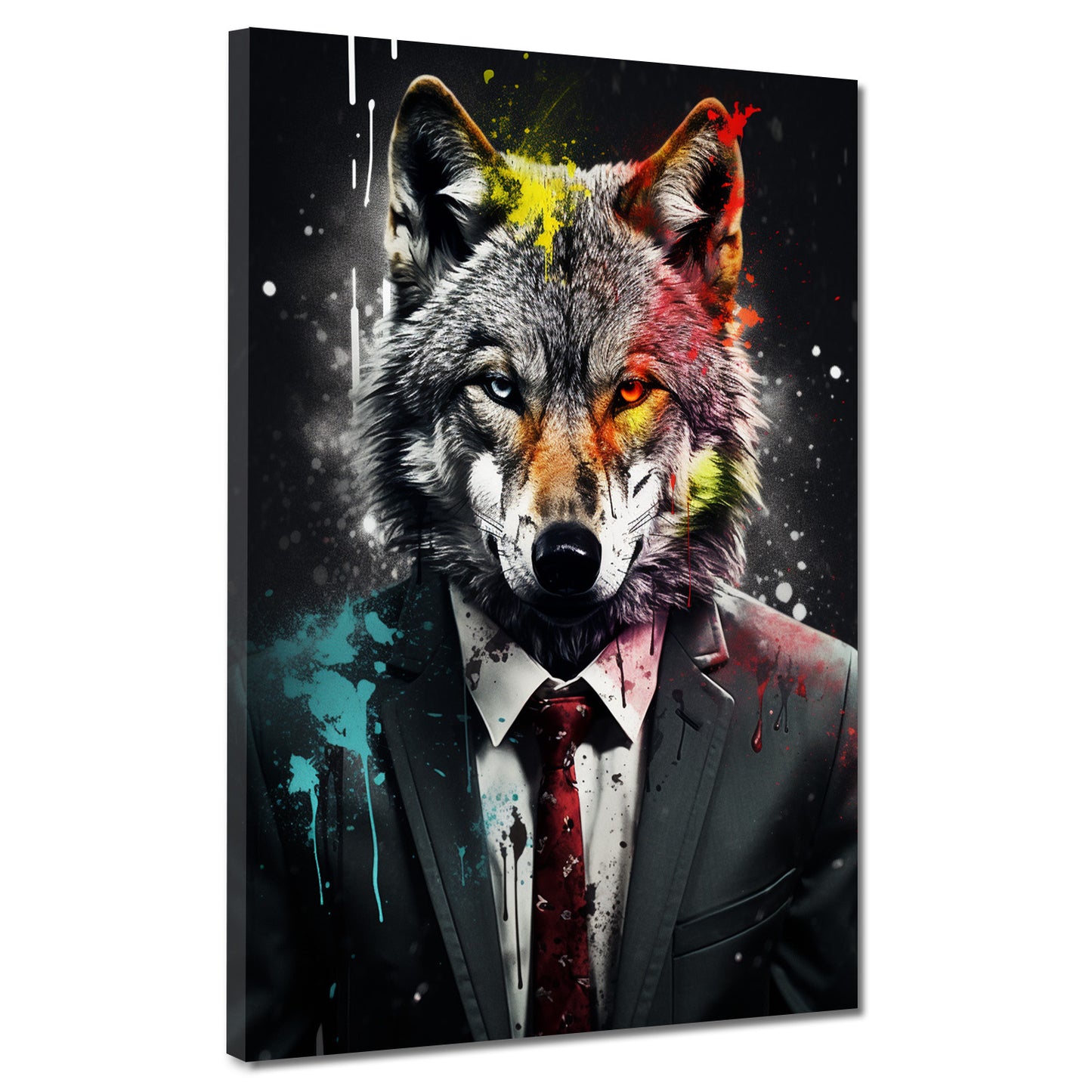 Quadro astratto lupo in abito, Splatter Black Style
