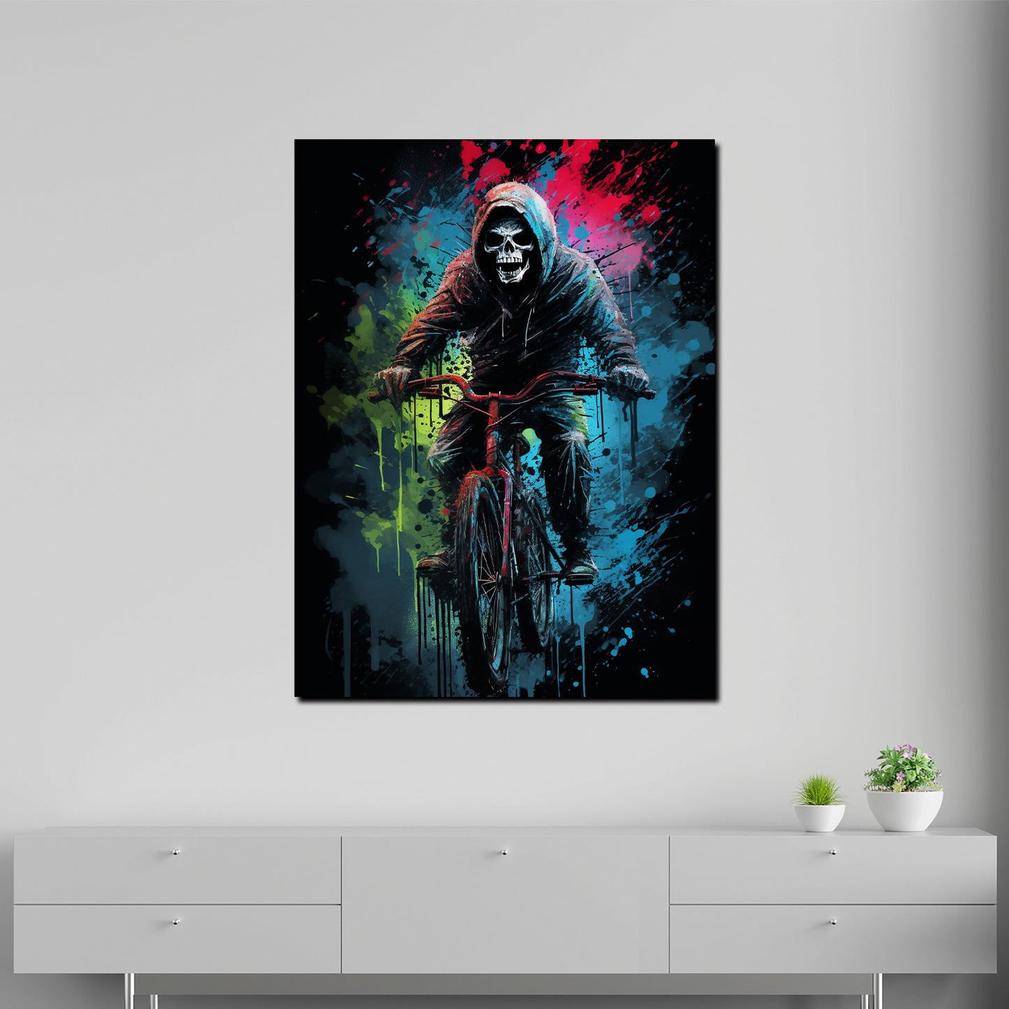 Quadro astratto mietitore su bicicletta