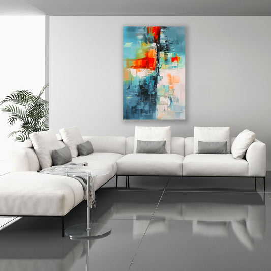 Quadro astratto moderno colorato blu rosso turchese