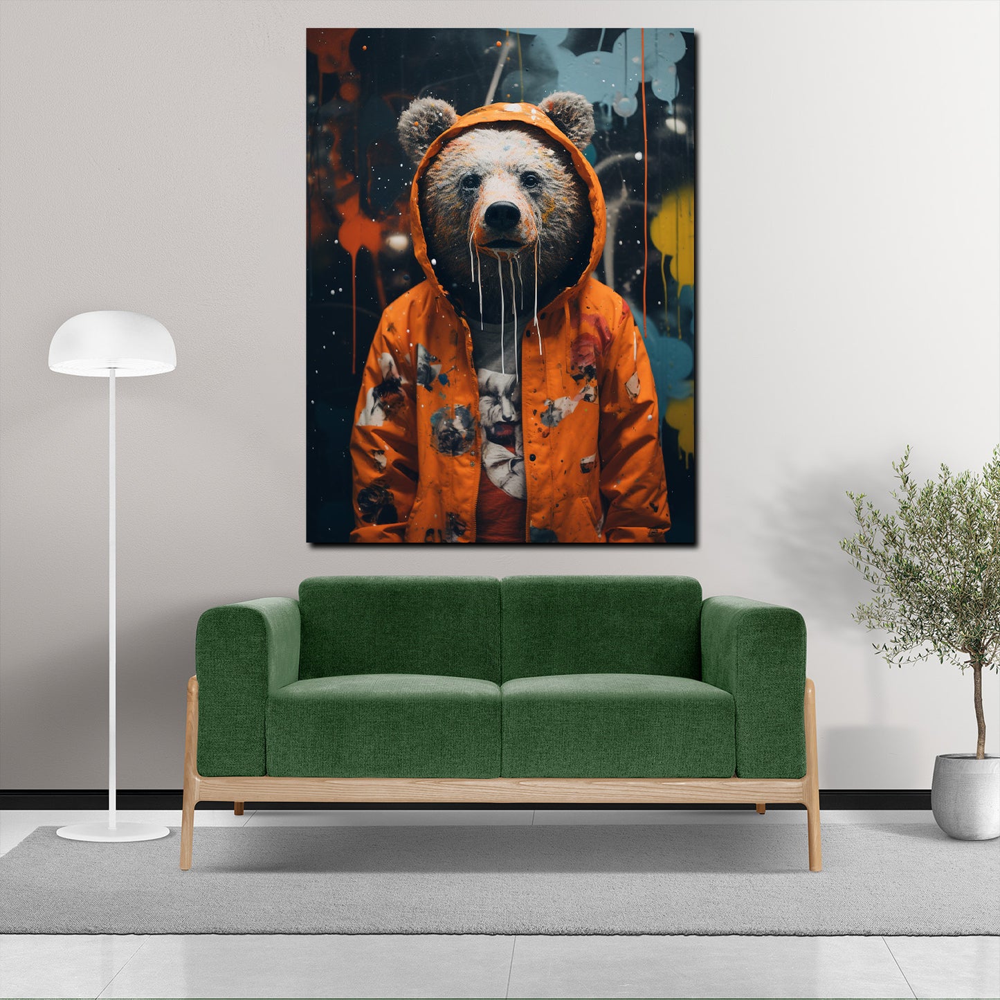Quadro astratto orso in impermeabile Pop Art