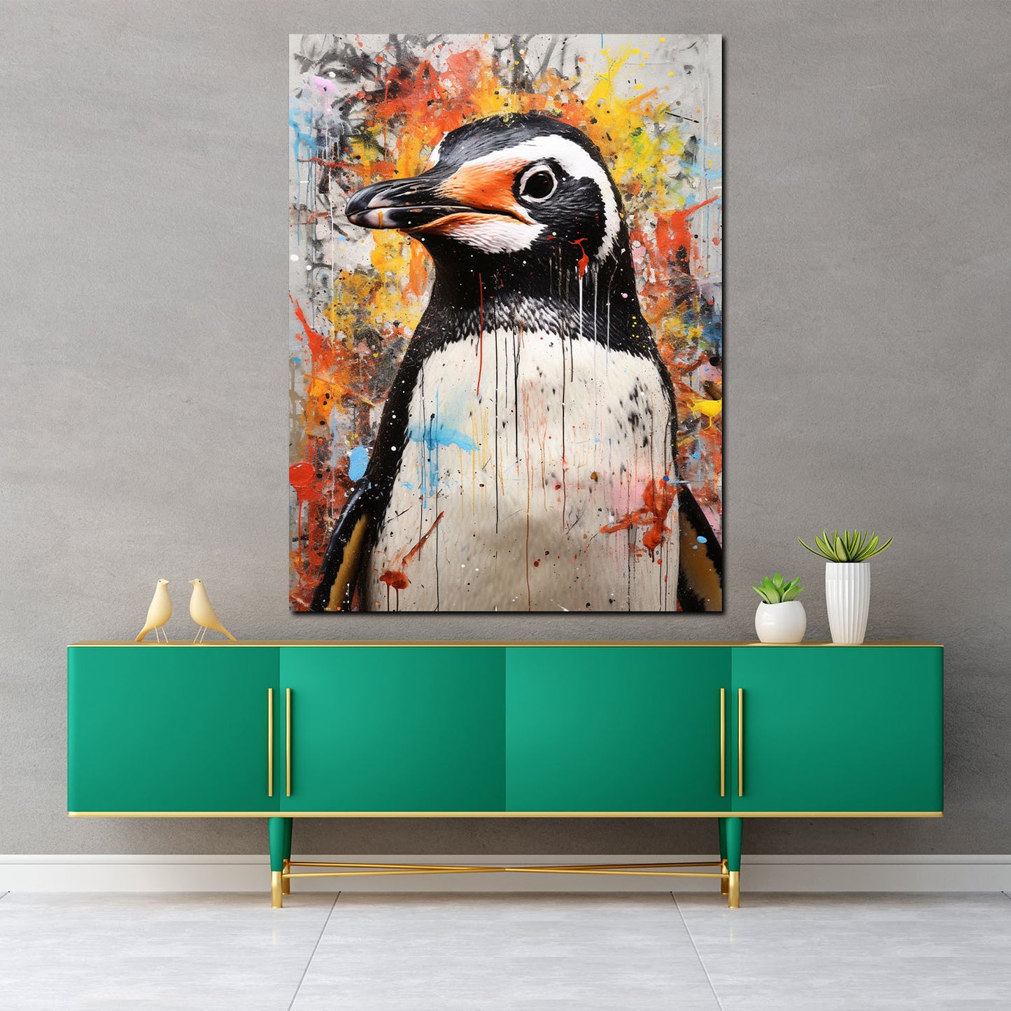 Quadro astratto pinguino grazioso