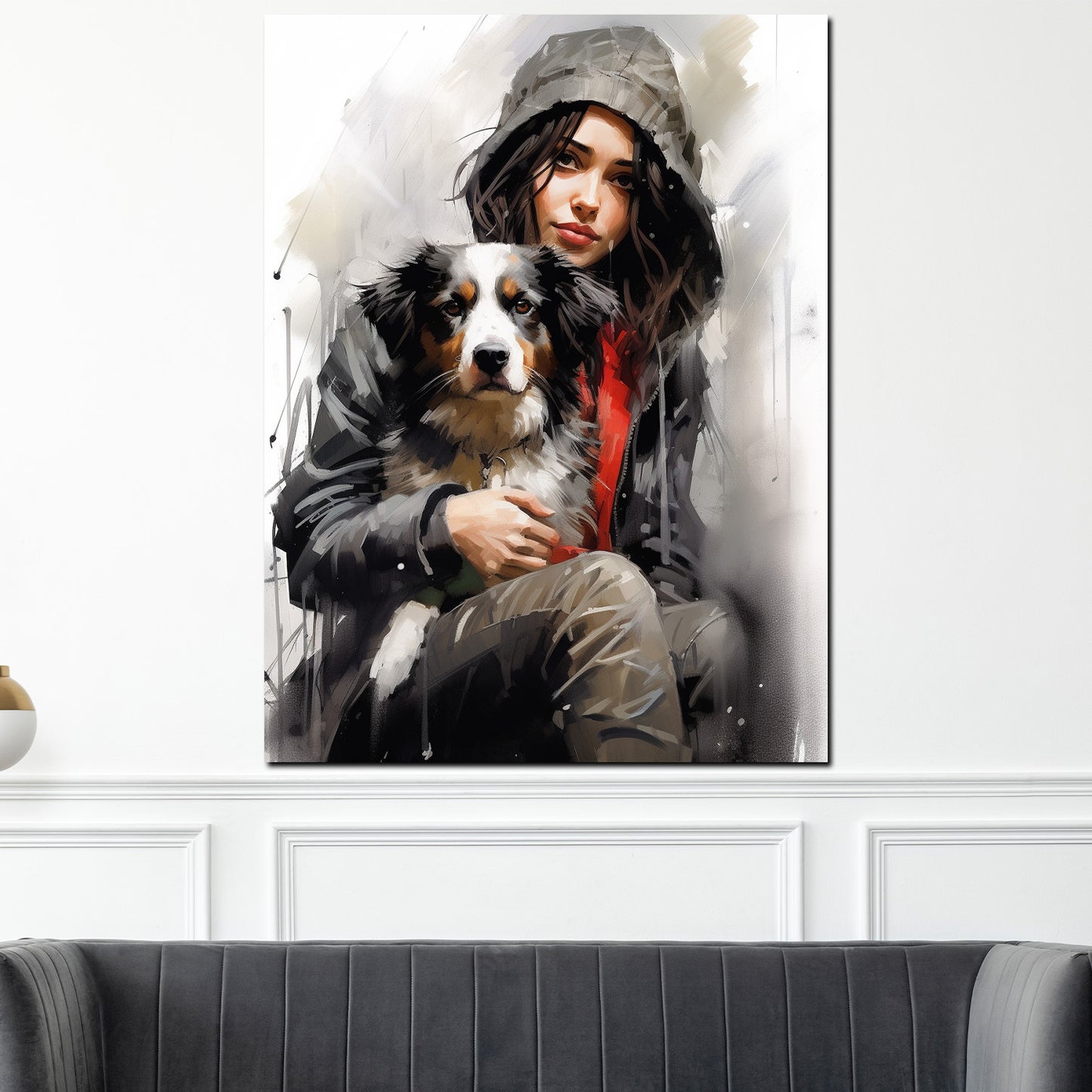 Quadro astratto ragazza con cane