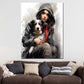 Quadro astratto ragazza con cane
