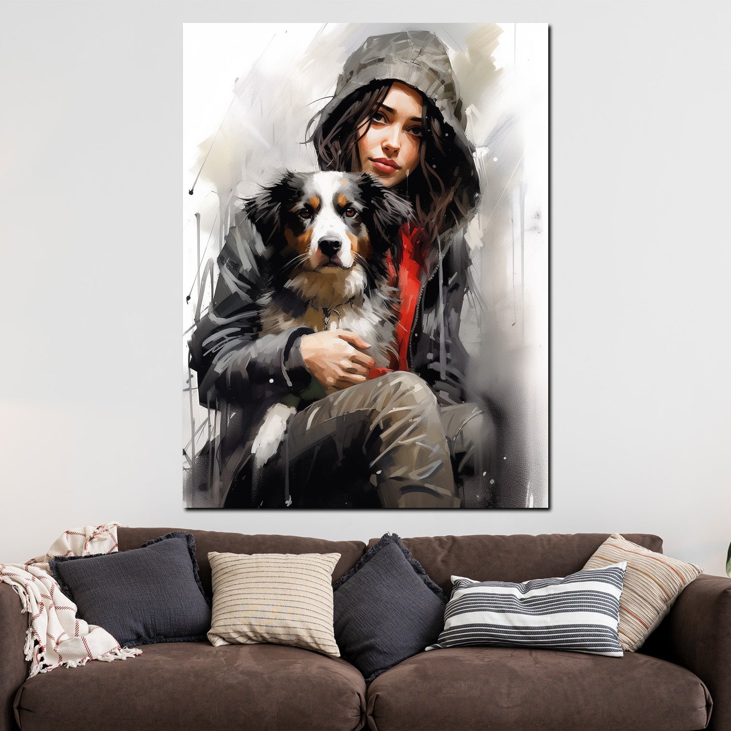 Quadro astratto ragazza con cane