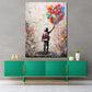 Quadro astratto ragazzo con palloncini colorati