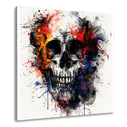 Quadro astratto teschio con schizzi di colore