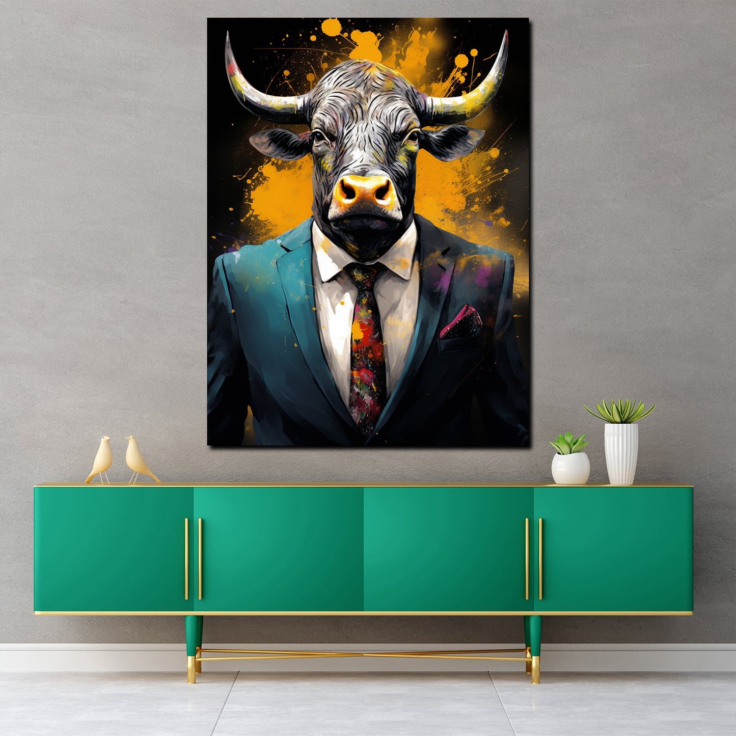 Quadro astratto toro in abito Pop Art