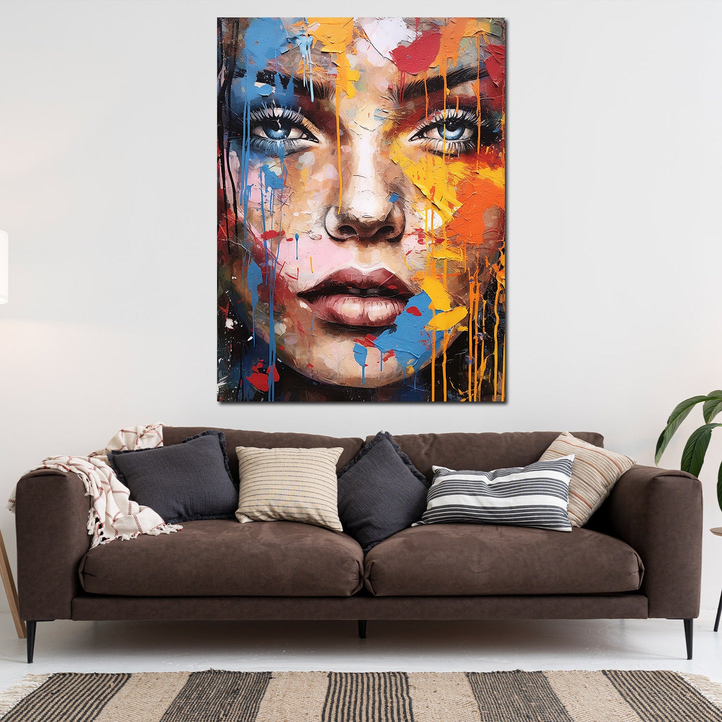 Quadro astratto viso bellissimo con labbra rosse Paint Style