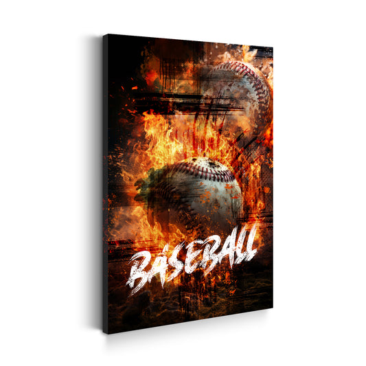 Quadro baseball con palla infuocata e fiamme